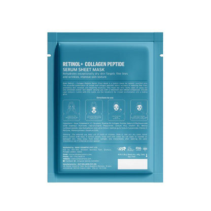 BAKE Retinol and Collagen Peptide Sheet Mask for anti-aging, skin tightening, and wrinkle reduction, shown on a skincare model.