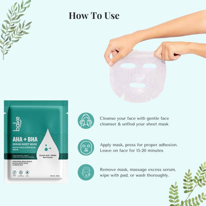 BAKE Bake Aha + BHA Serum Sheet Mask for pigmentation, pimples, and glowing skin, showing the mask sheet and packaging.