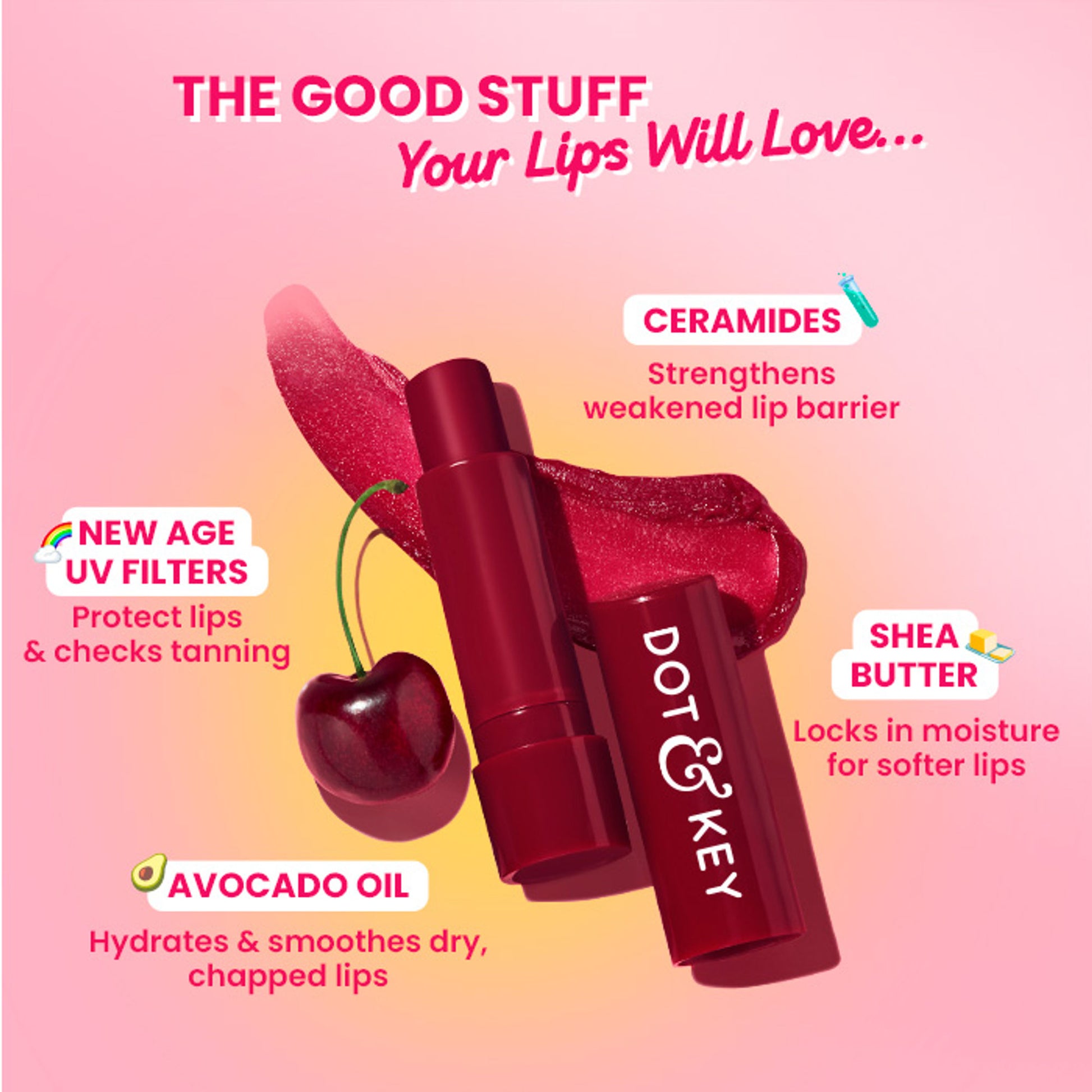 Dot & Key Barrier Repair Hydrating Lip Balm SPF 50 With Ceramides & Peptides Strawberry Red - Cherry