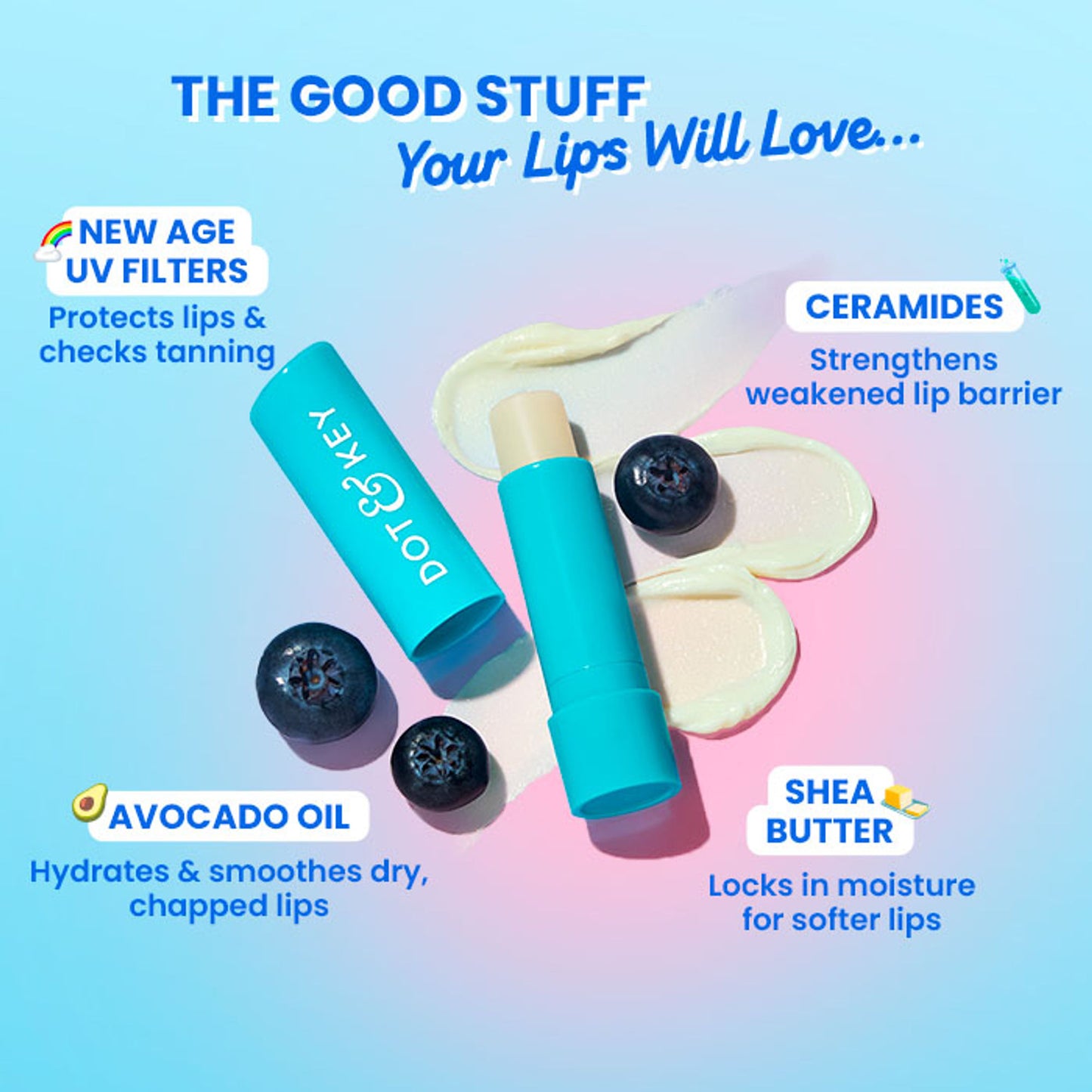 Dot & Key Barrier Repair Hydrating Lip Balm SPF 50 With Ceramides & Peptides Strawberry Red - Blueberry