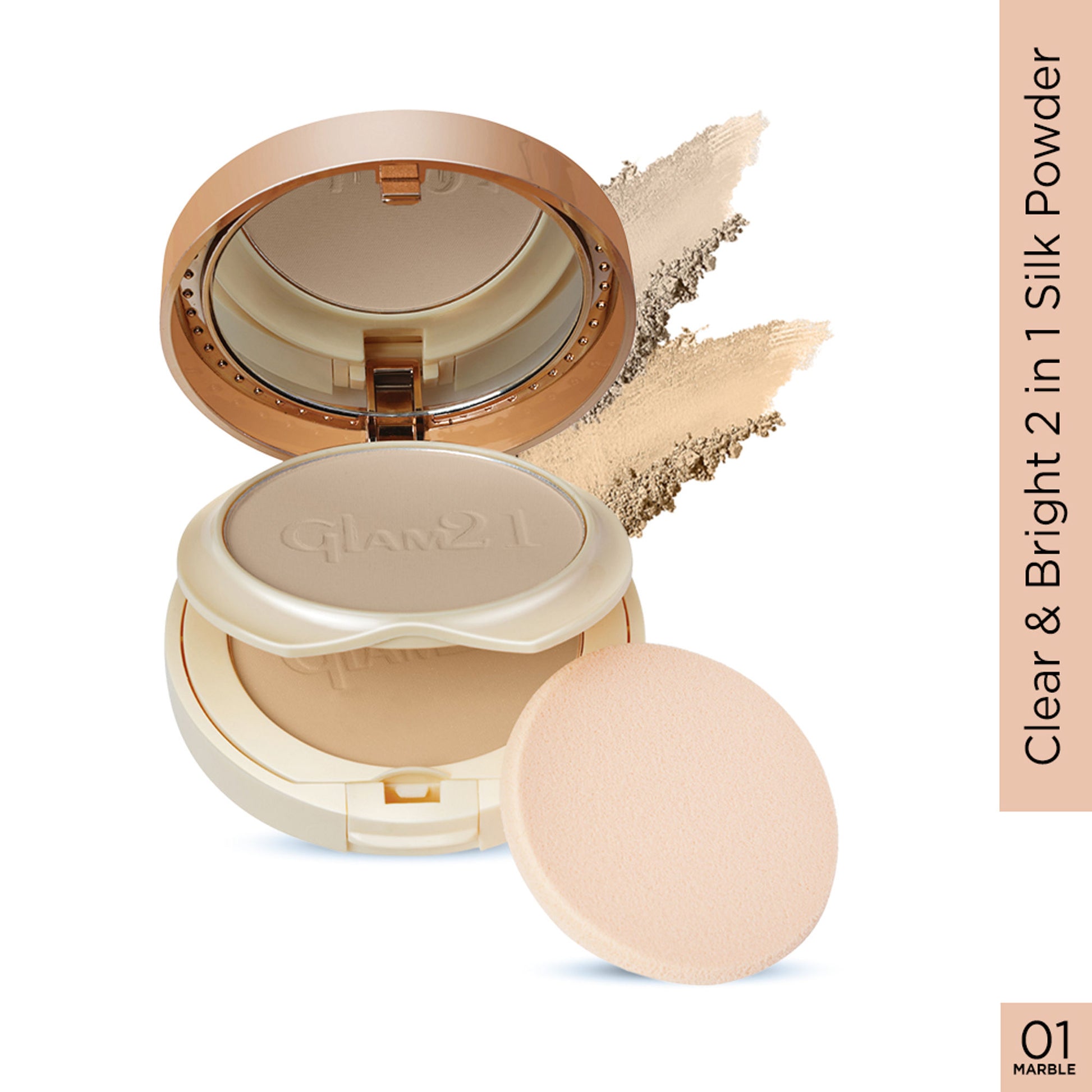 GLAM21 Clear & Bright 2-in-1 Silk Compact Powder - Marble-01