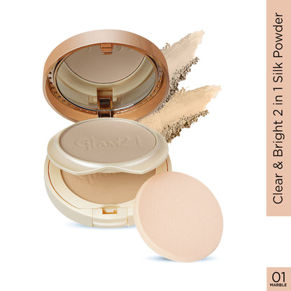 GLAM21 Clear & Bright 2-in-1 Silk Compact Powder - Marble-01