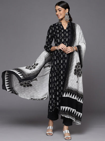 Indyancart VA Women'sFloral Printed Pure Cotton Kurta & Trousers With Dupatta