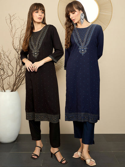 Indyancart IE Pack of 2 Polka Dot Printed Straight Kurta