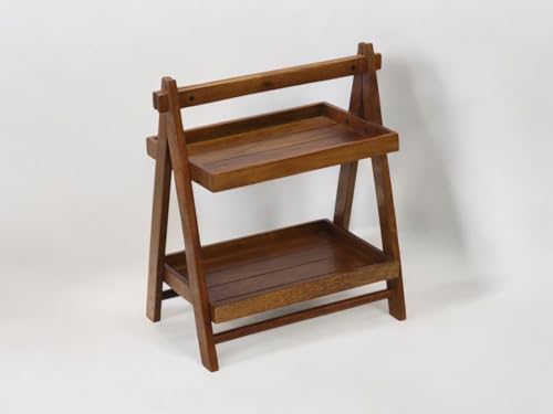 Vesta Homes Foldable Home and Kitchen Organizer Countertop Tiered Shelf Rack/Double Tray/Storage Shelves/Spice Shelf/Wooden Organizer for Office, Bedroom | 43 x 23 x 38 cms | Handcrafted in India