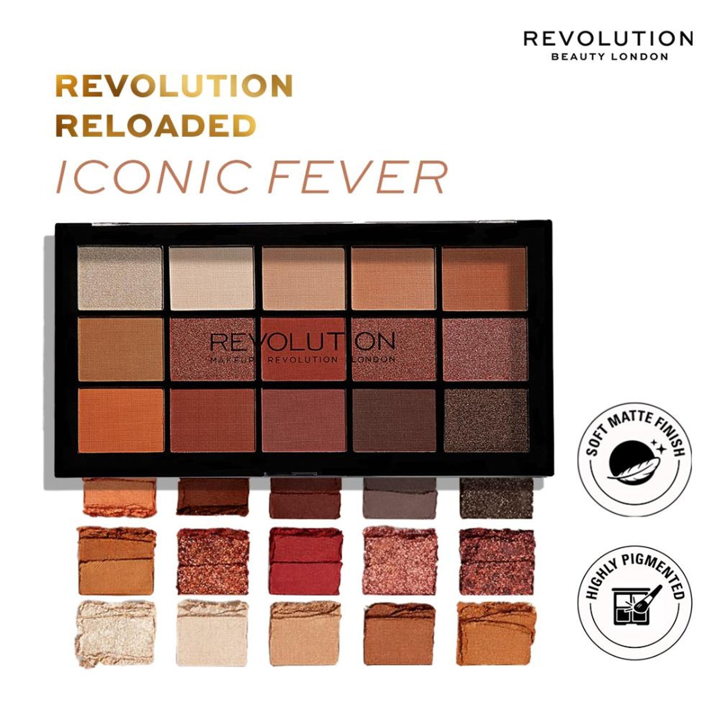 Makeup Revolution Reloaded Eyeshadow Palette-15 Smooth & Rich Shade-High Pay Off Formula - Iconic Fever