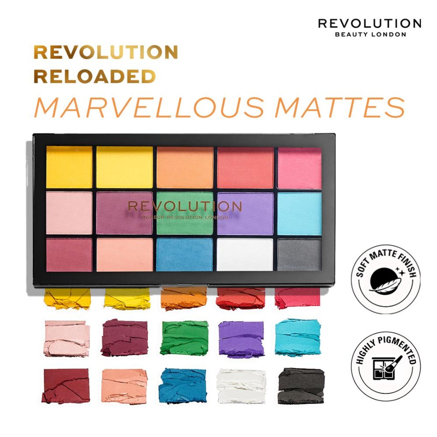 Makeup Revolution Reloaded Eyeshadow Palette-15 Smooth & Rich Shade-High Pay Off Formula - Marvellous Mattes