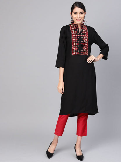 Dhiyona IE Women Black Ethnic Motifs Yoke Design Kurta
