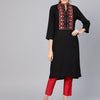 Dhiyona IE Women Black Ethnic Motifs Yoke Design Kurta
