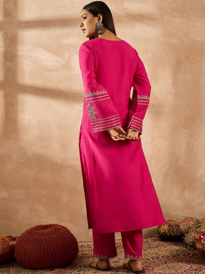Indyancart IE Women Ethnic Motifs Embroidered Regular Sequinned Kurta with Trousers
