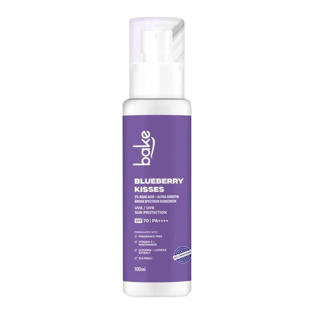 BAKE Blueberry Kisses 100% Mineral Sunscreen SPF 70 PA++++ with 2% Kojic Acid, Alpha Arbutin