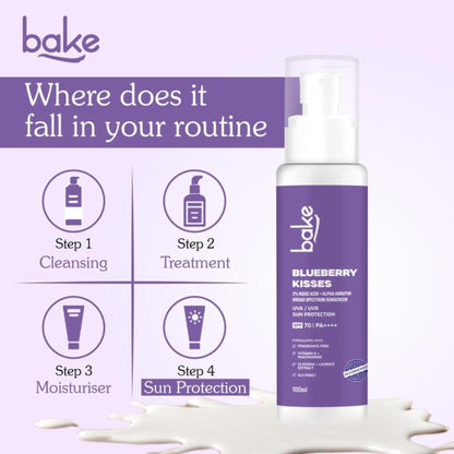 BAKE Blueberry Kisses 100% Mineral Sunscreen SPF 70 PA++++ with 2% Kojic Acid, Alpha Arbutin