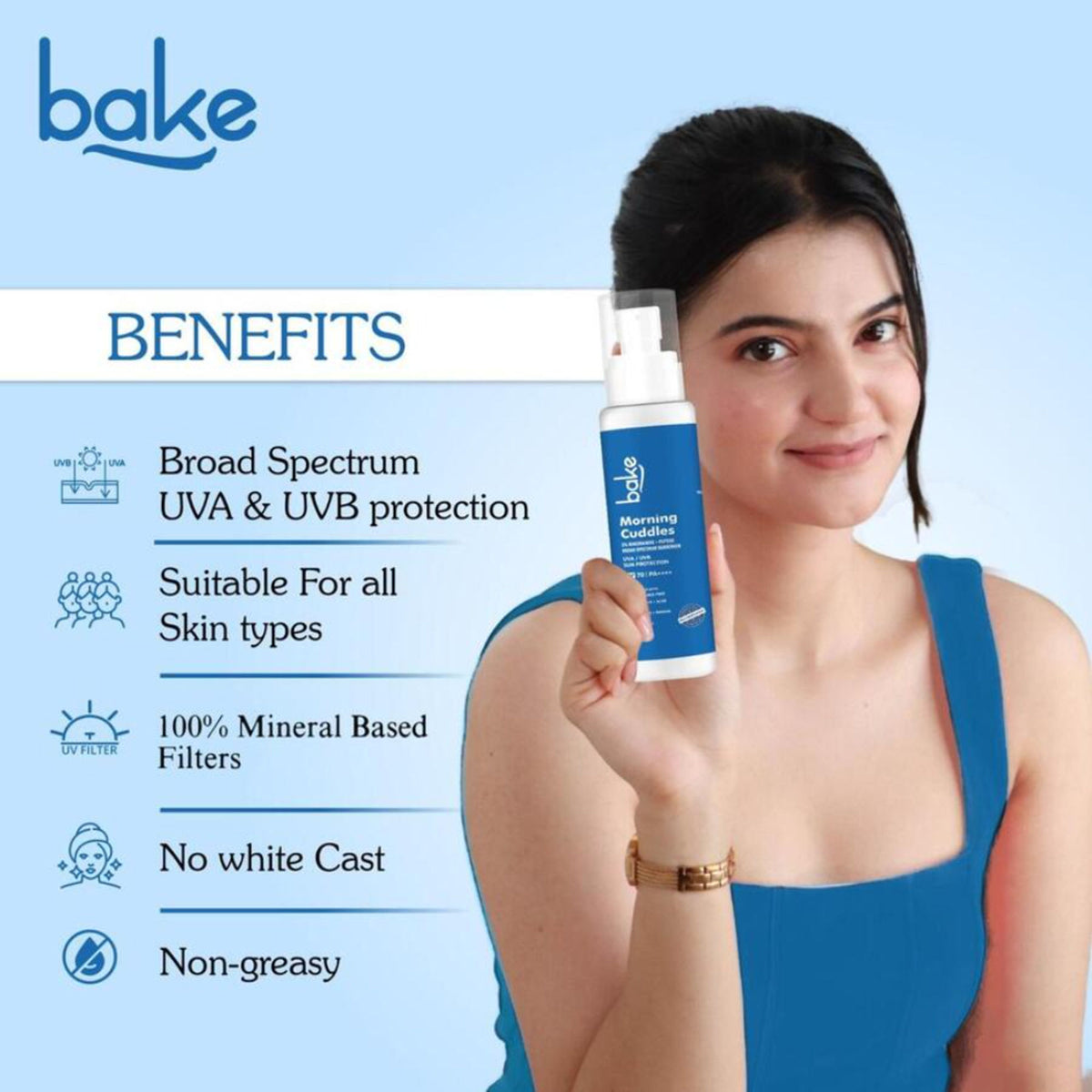 BAKE Morning Cuddles 100% Mineral Sunscreen SPF 70 PA++++ with 5% Niacinamide, Multi Peptides