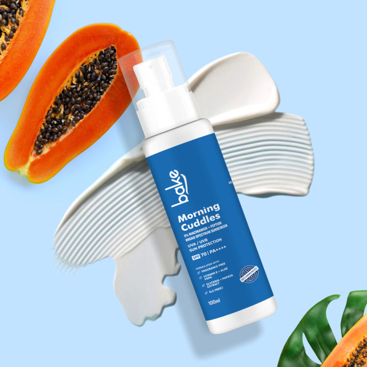 BAKE Morning Cuddles 100% Mineral Sunscreen SPF 70 PA++++ with 5% Niacinamide, Multi Peptides