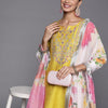 Dhiyona VA Women's Yellow Ethnic Motifs Embroidered Thread Work Kurta with Trousers & With Dupatta