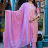 Indyancart VA Women'sFloral Printed Regular Miirror Work Pure Cotton Kurta With Trouser & Dupatta