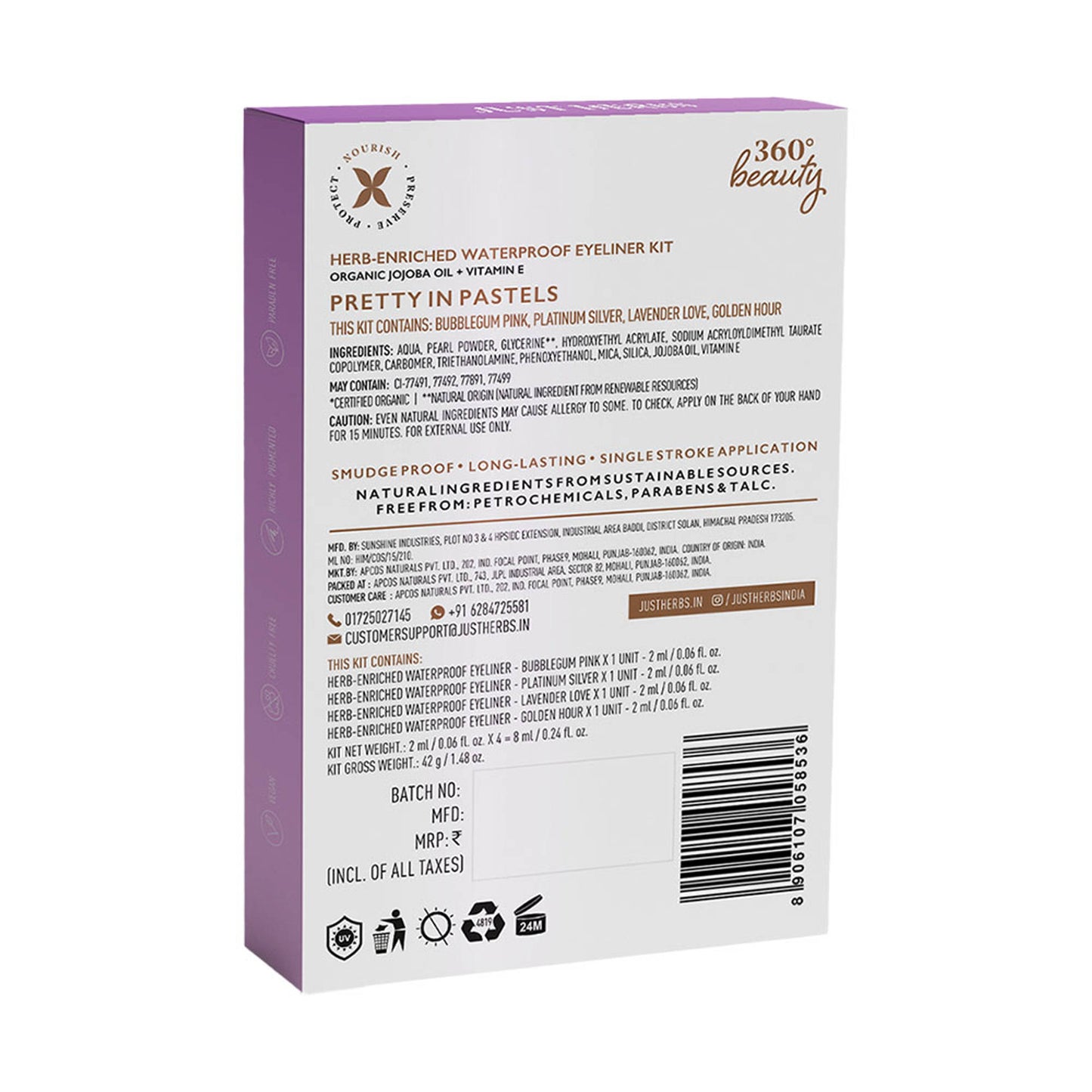 Just Herbs Herb Enriched Waterproof Eyeliner Kit - Pretty In Pastels