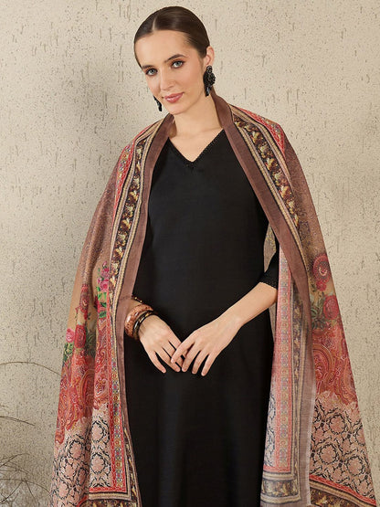 V-Neck A-Line Kurta With Trousers & Dupatta