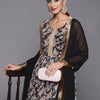 Dhiyona VA Women's Black Floral Printed Empire Kurta with Sharara & With Dupatta