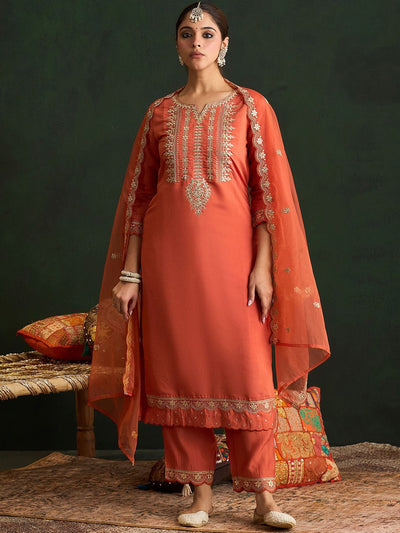 Indyancart IE Women Ethnic Motifs Embroidered Regular Gotta Patti Kurta with Trousers & With Dupatta