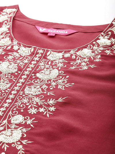 Indyancart VA Women'sFloral Embroidered Zari Kurta with Trousers & Dupatta
