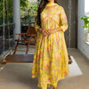 Dhiyona SN Women's Alia Cut Floral Printed Mirror Work Pure Cotton A Line Kurta With Trousers & Dupatta