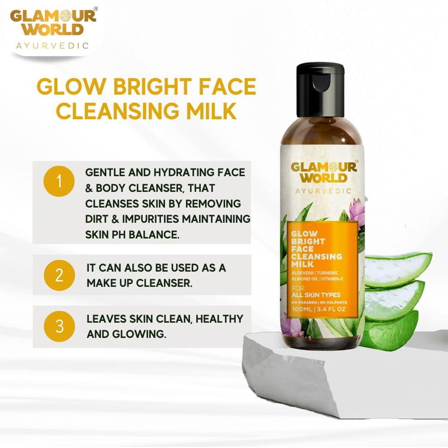 GLAMOUR WORLD AYURVEDIC Glow Bright Face Cleansing Milk
