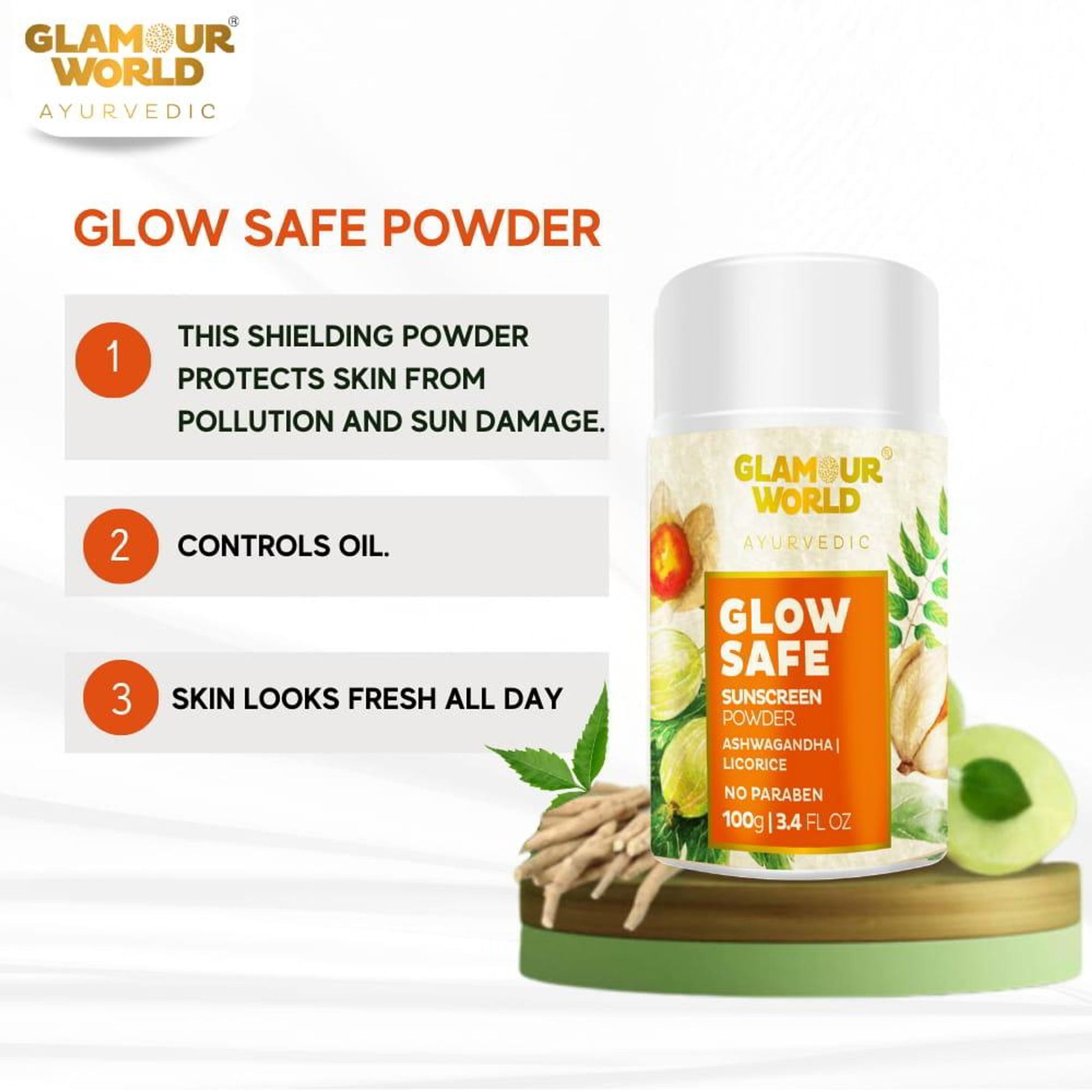 GLAMOUR WORLD AYURVEDIC Glow Safe Sunscreen Powder