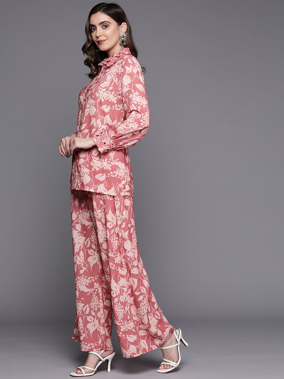 Indyancart IE Shirt Collar Printed Shirt With Palazzos