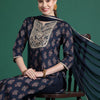 Dhiyona IE Ethnic Motifs Printed Sequinned Pure Cotton Kurta With Trousers & Dupatta