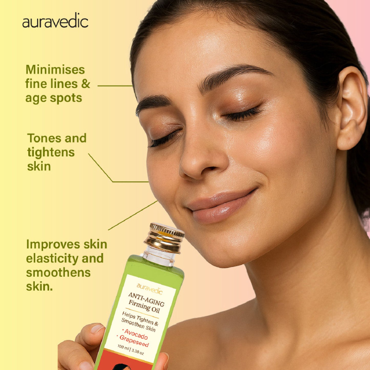 Auravedic Anti Ageing Serum Face Oil For Glowing Skin With Avocado Grapeseed Firming Oil