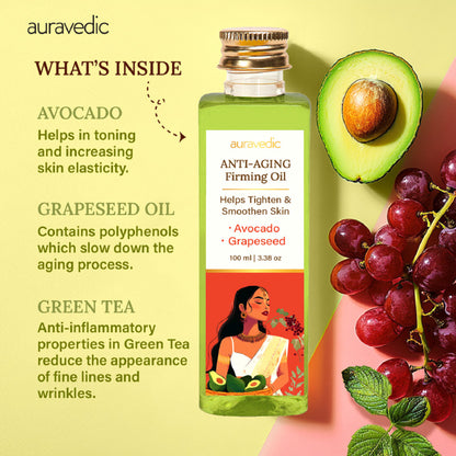 Auravedic Anti Ageing Serum Face Oil For Glowing Skin With Avocado Grapeseed Firming Oil