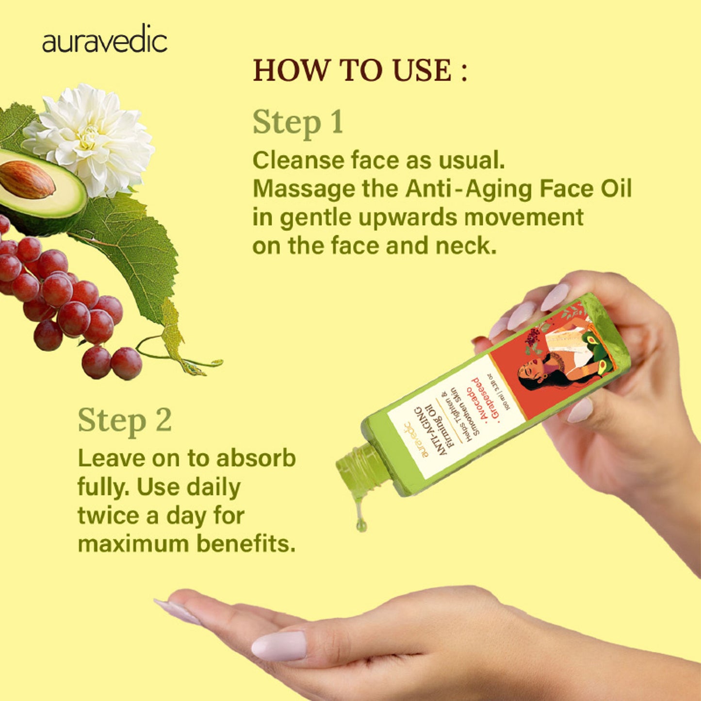Auravedic Anti Ageing Serum Face Oil For Glowing Skin With Avocado Grapeseed Firming Oil