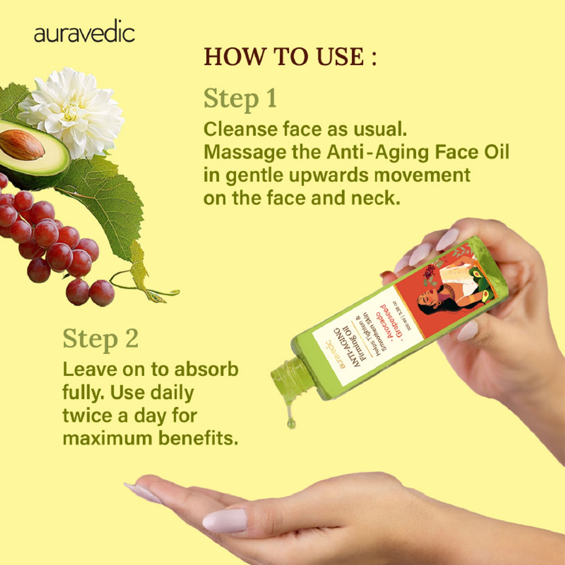 Auravedic Anti Ageing Serum Face Oil For Glowing Skin With Avocado Grapeseed Firming Oil