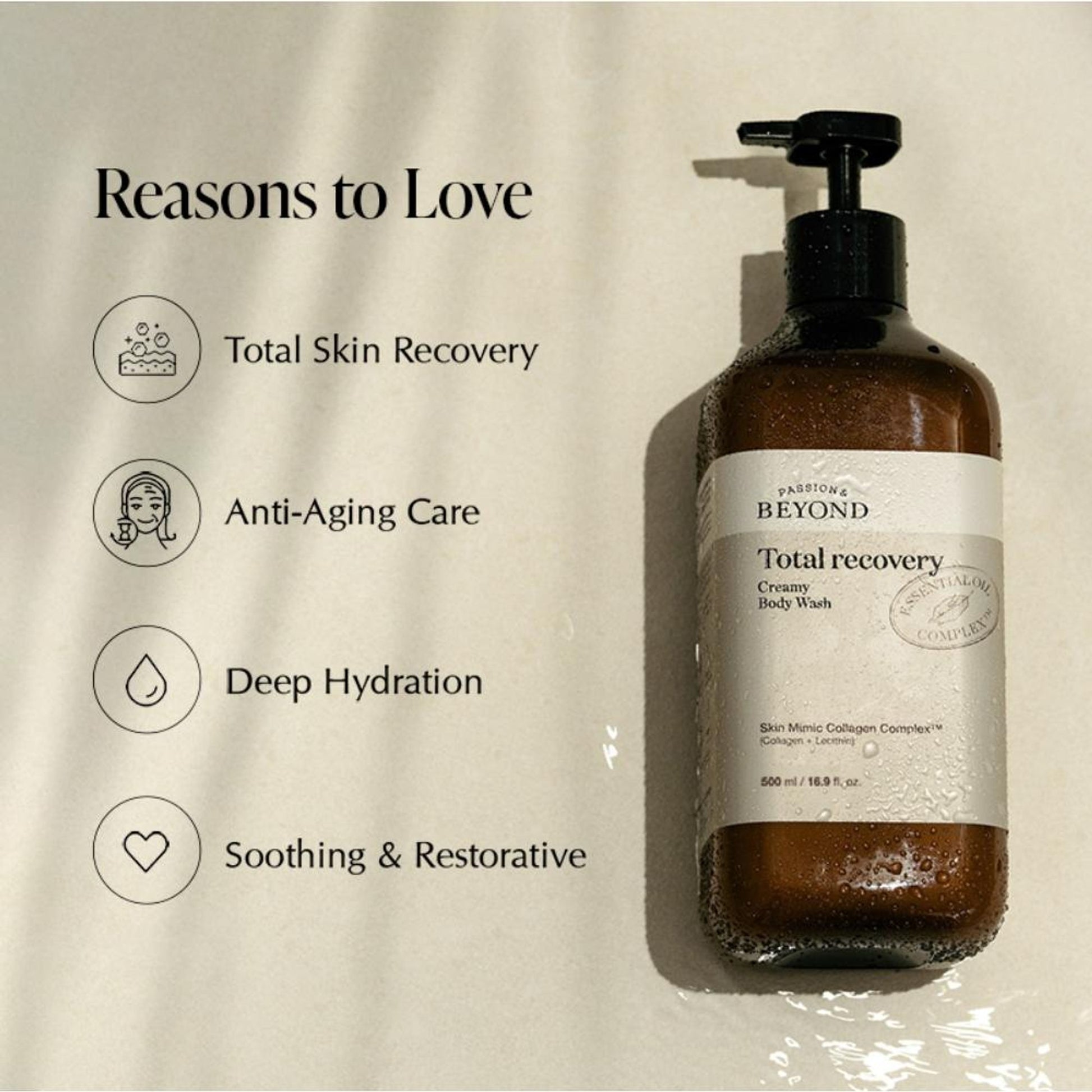 belif Beyond Total Recovery Korean Creamy Body Wash - Vegan Shower Cream For Dry Skin With Collagen
