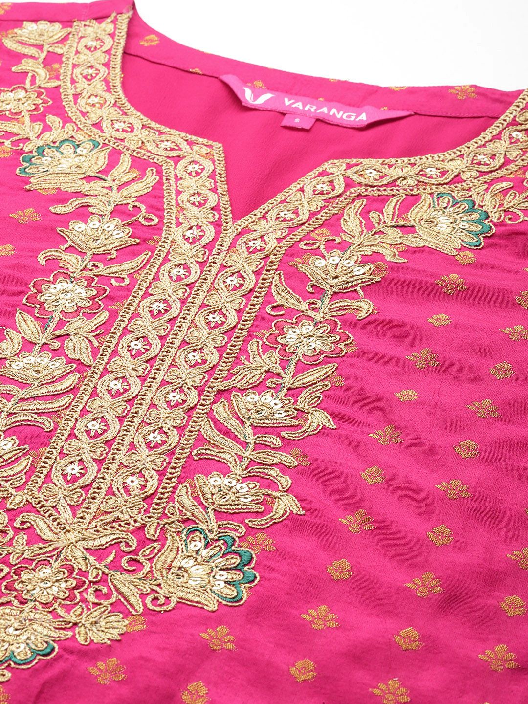 Indyancart VA Women'sEthnic Motifs Woven Design Sequinned Kurta with Trousers & Dupatta