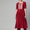 Indyancart IE Women Maroon Yoke Design Kurta with Trousers