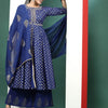 Dhiyona SN Women's Blue Floral Embroidered Pure Cotton A-Line Kurta & Trousers With Dupatta