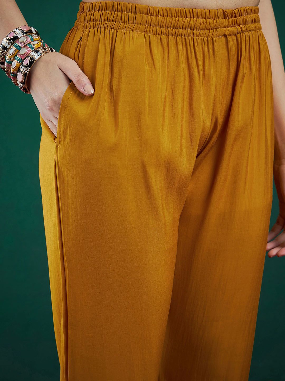 Indyancart IE Embroidered Regular Sequinned Chanderi Silk Kurta With Trousers & Dupatta