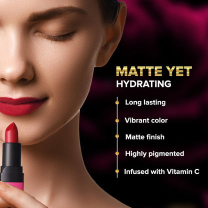 Coloressence Moist Matte Lipstick, Long Lasting Hydrating Vitamin C Shea Butter Pigmented - Fab Fuschia
