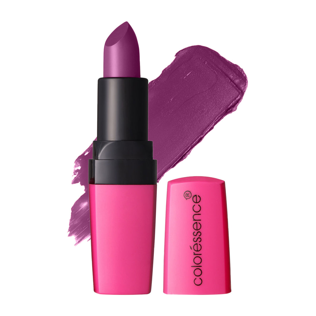Coloressence Moist Matte Lipstick in Splendid Plum with long-lasting, hydrating formula containing vitamin C and shea butter.