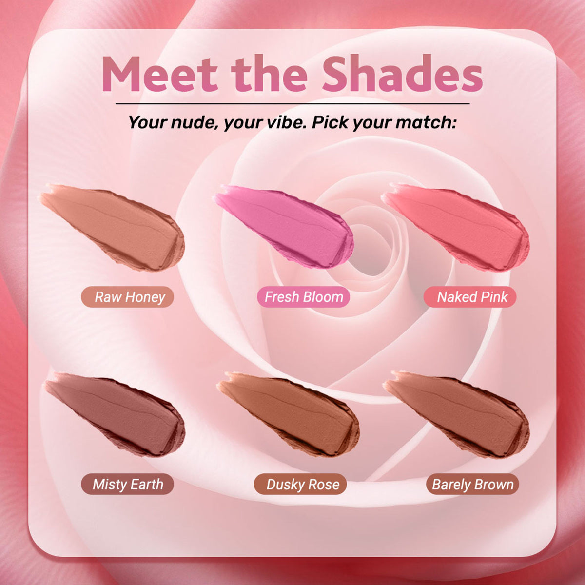 Coloressence Roseate Nudes Matte Lipstick in Raw Honey, showcasing the moisturizing, waterproof lipstick with a nude shade.