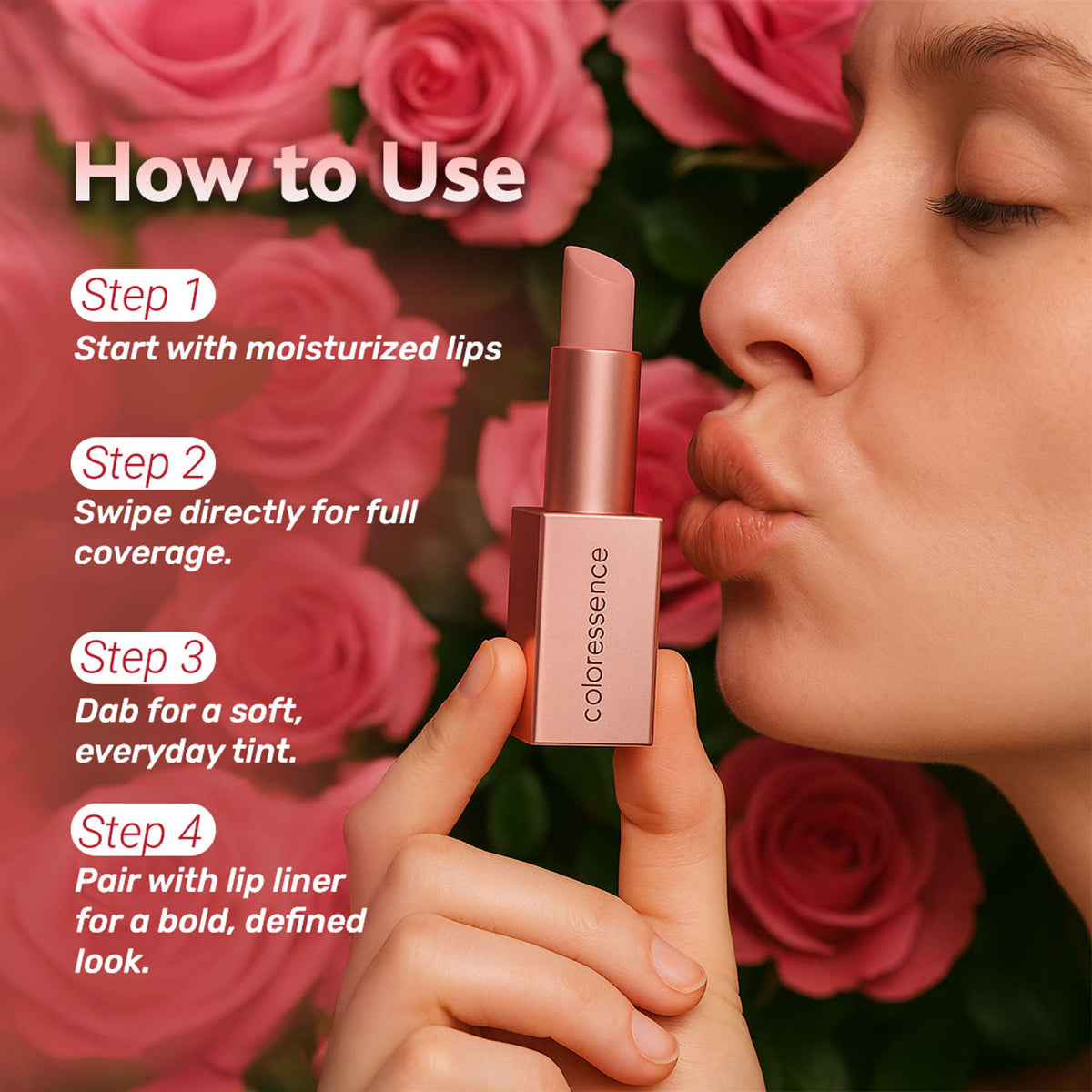 Coloressence Roseate Nudes Matte Lipstick in Raw Honey, long-lasting, moisturizing, waterproof lipstick with nude shade.