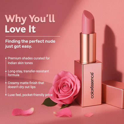 Coloressence Roseate Nudes Matte Lipstick, Long Stay, Moisturising & Waterproof - Naked Pink