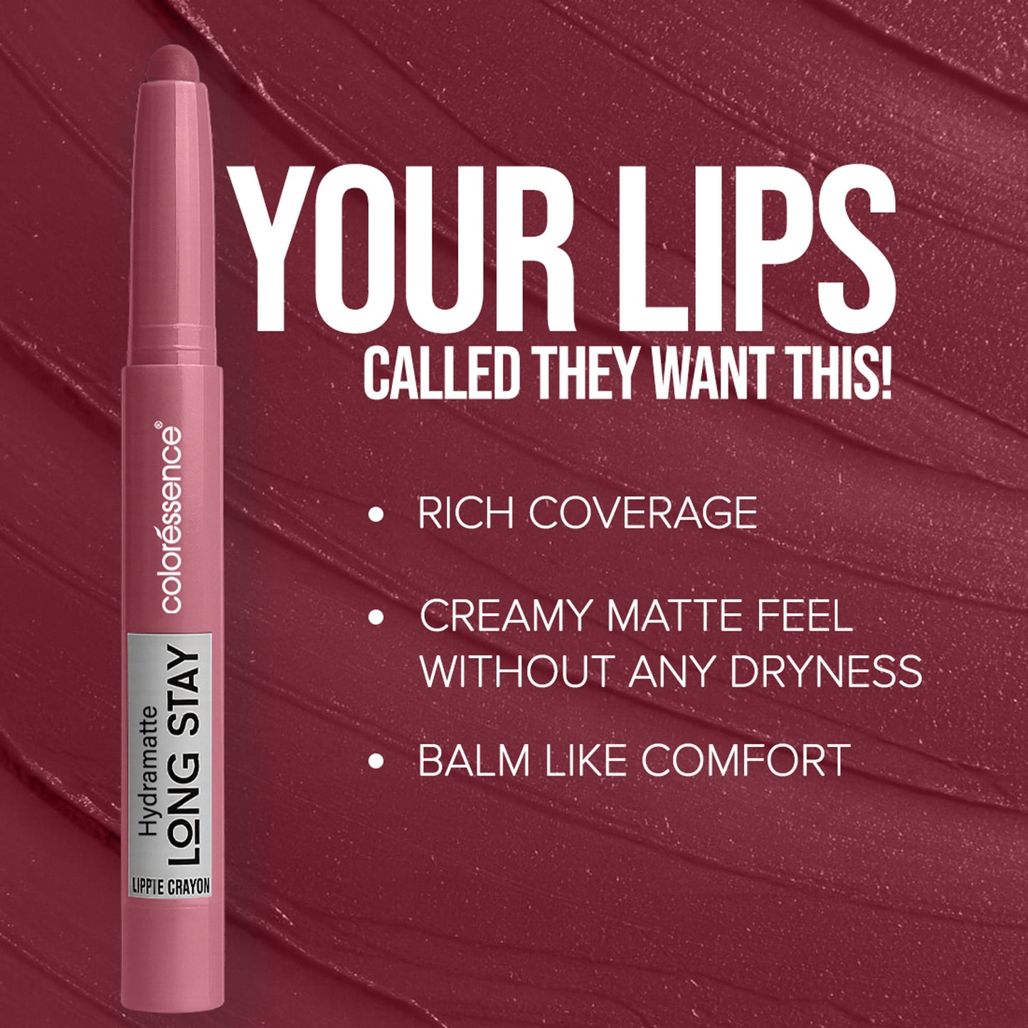 Coloressence Hydra Matte Lip Crayon, Long Lasting, Smudgeproof, Hydrating Matte Finish - Gossip