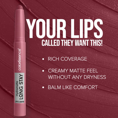 Coloressence Hydra Matte Lip Crayon, Long Lasting, Smudgeproof, Hydrating Matte Finish - Gossip