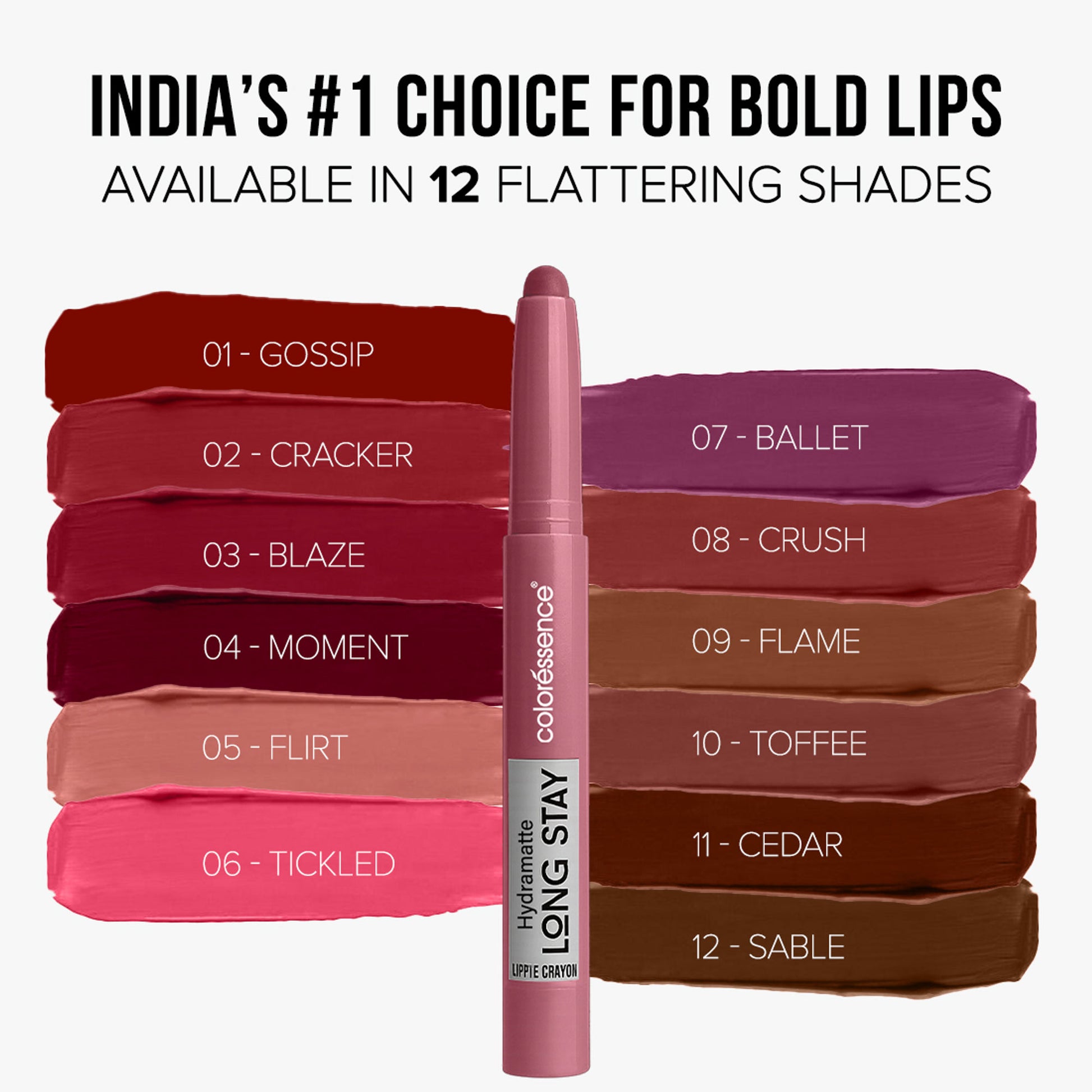 Coloressence Hydra Matte Lip Crayon, Long Lasting, Smudgeproof, Hydrating Matte Finish - Crush