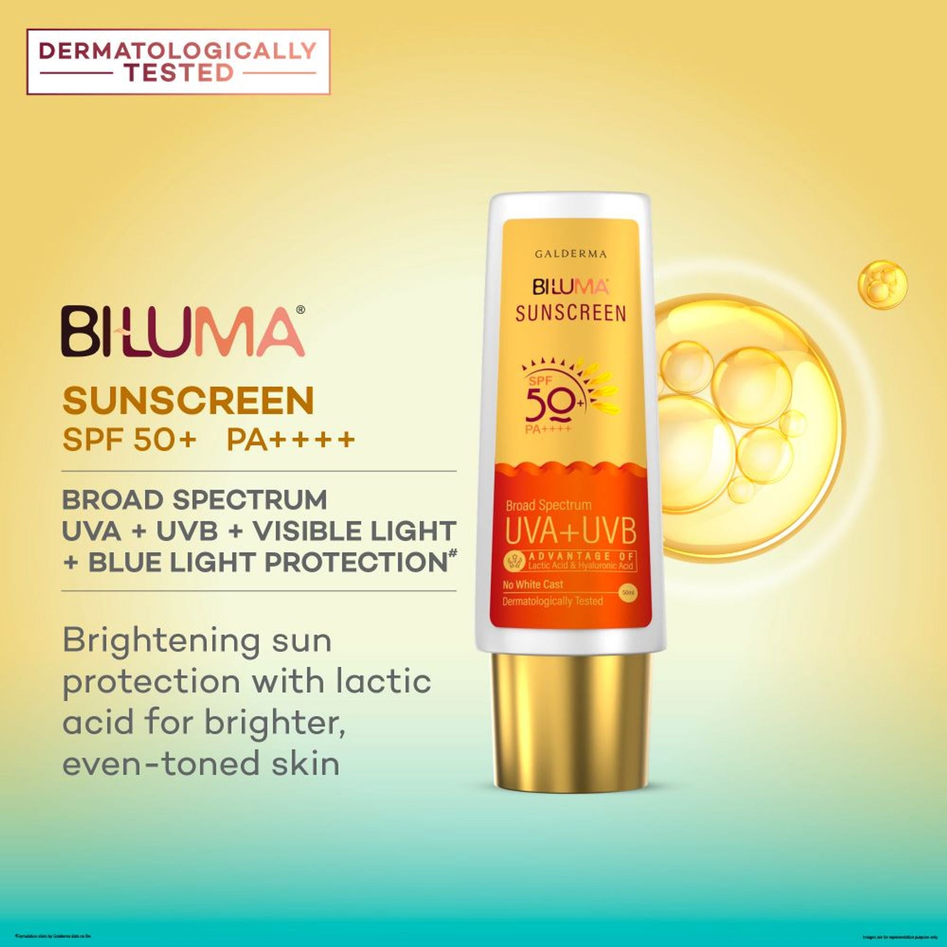 Biluma Sunscreen SPF50+, Reduces Dark Spot & Evens Skin Tone, Non Greasy, Non Sticky