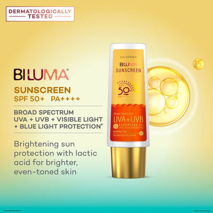 Biluma Sunscreen SPF50+, Reduces Dark Spot & Evens Skin Tone, Non Greasy, Non Sticky