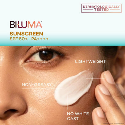 Biluma Sunscreen SPF50+, Reduces Dark Spot & Evens Skin Tone, Non Greasy, Non Sticky